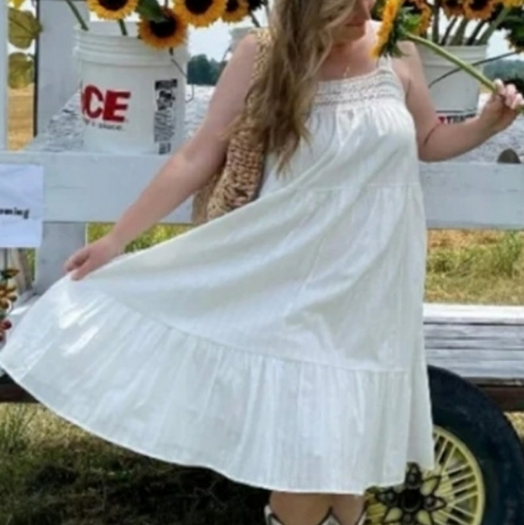 Universal Thread Crocheted Trim Tiered Skirt Midi Dress 100% White Cotton XXL - Picture 11 of 11